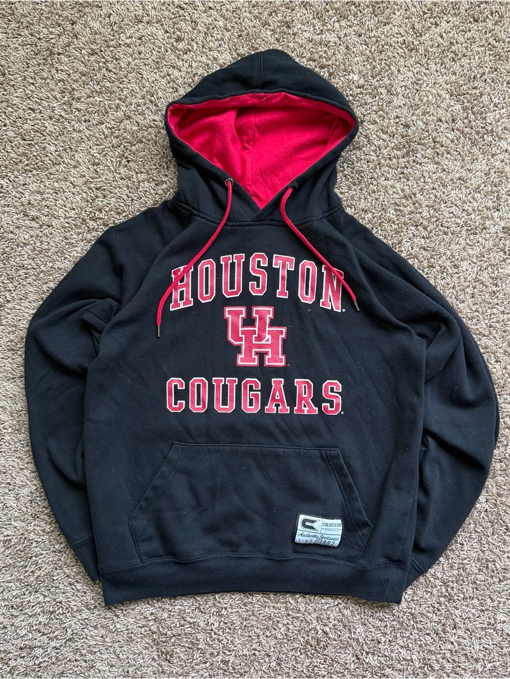 Men’s Vintage Houston Cougars Black & Red Hoodie Size Small